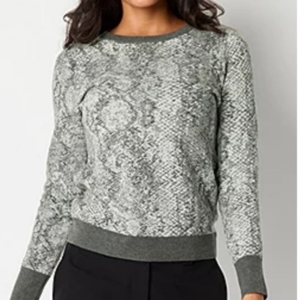 Worthington Petite PXXL Gray Snake Print Crewneck Sweater | NWT